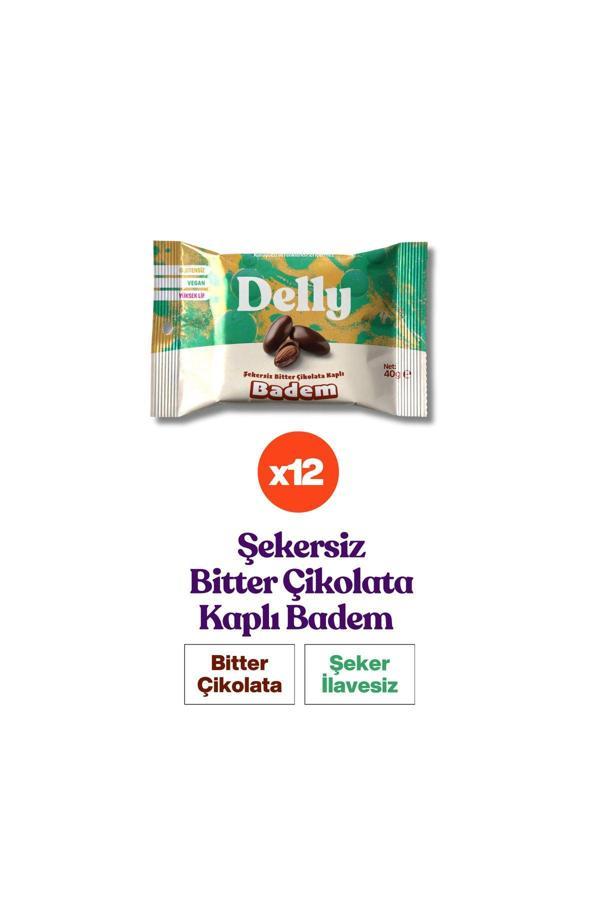 Delly 12 Adet Şekersiz Bitter Çikolata Kaplı Badem 40 G - Image 1