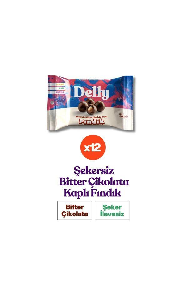 Delly 12 Adet Şekersiz Bitter Çikolata Kaplı Fındık 40G - Image 1