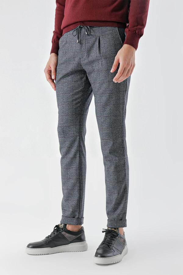  Erkek Lacivert Poliviskon Trend İpli Jogger Slim Fit Spor Pantolon - Image 1