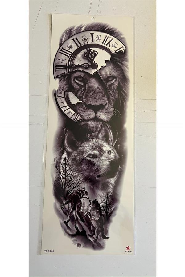 Alsepeteavm Aslan Kurt 1 Hafta Kalıcı Tam Kol Bacak Yapıştırma Geçici Dövme 46 CM - Image 1