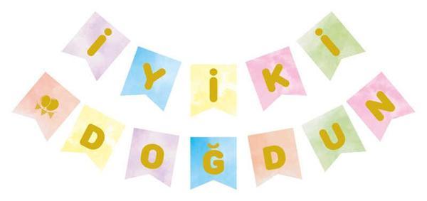 FLAMA İYİKİ DOĞDUN MAKARON RENGARENK ALTIN 1 ADET - Image 1