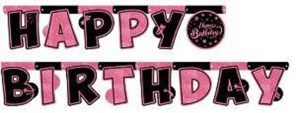 FLAMA PINK STARS HAPPY BIRTHDAY YAZI 1 ADET - Image 1