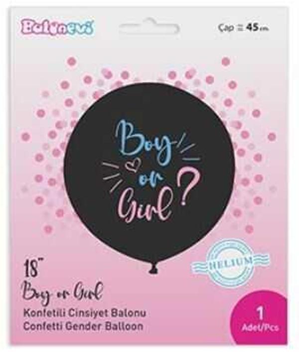BALON CİNSİYET BELİRLEME 18 İNC KONFETİLİ PEMBE 1 ADET - Image 1