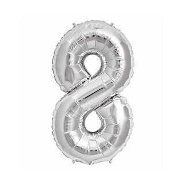 FOLYO BALON RAKAM 8 GÜMÜŞ 16 INC(40CM) 1 ADET - Image 1