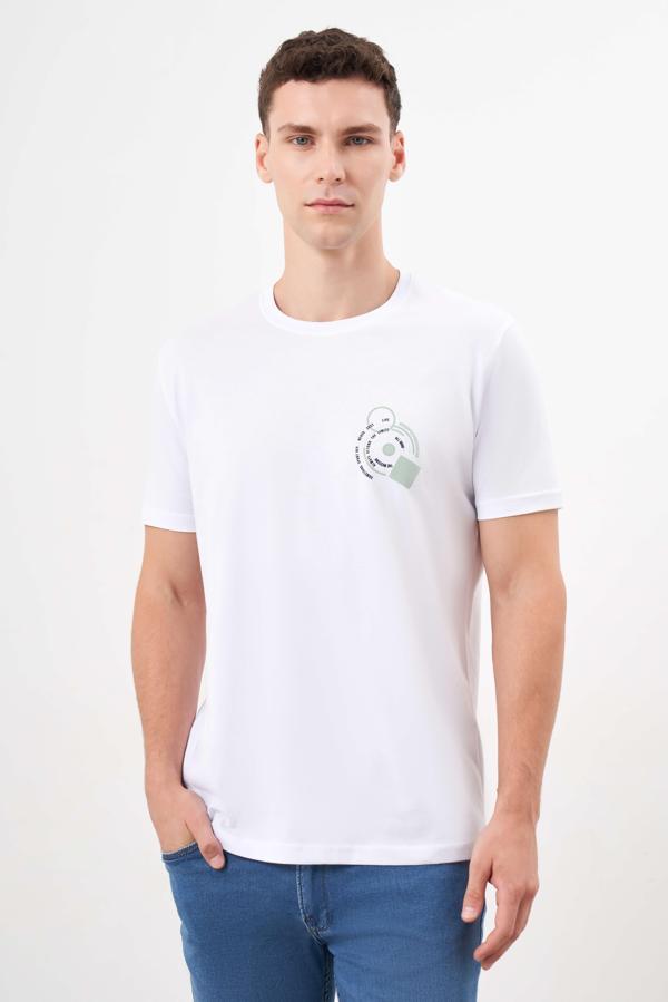  Erkek Beyaz Trend Süprem Baskılı Bisiklet Yaka Dynamic Fit T-Shirt - Image 1