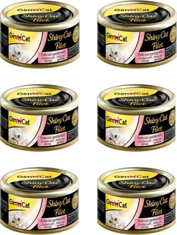 Gimcat Shinycat Kıyılmış Fileto Tavuk Karides Kedi Konsevesi 6x70 Gr - Image 1