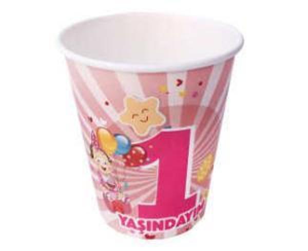 BARDAK KARTON 1 YAŞINDAYIM PEMBE 8oz 8 ADET - Image 1