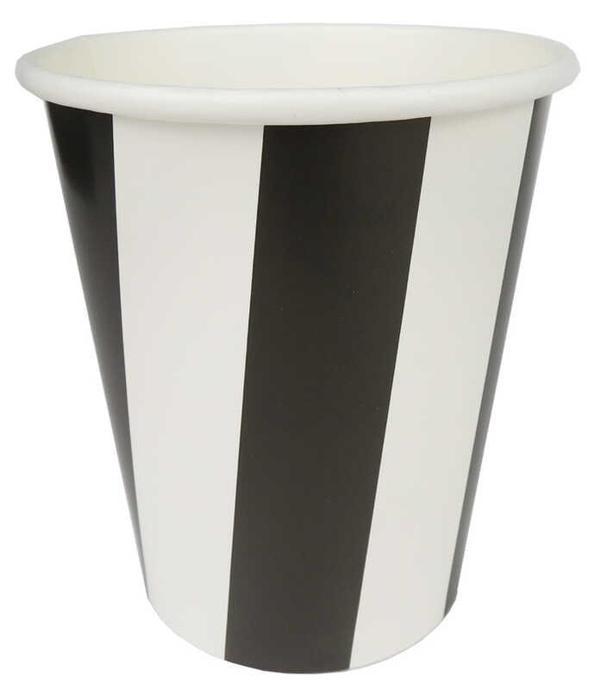 BARDAK KARTON ÇİZGİLİ SİYAH BEYAZ 8 OZ 8 ADET - Image 1