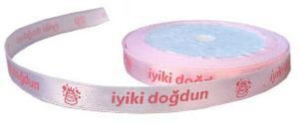 KURDELA İYİKİ DOĞDUN PEMBE 1 CM 10 MT 1 ADET - Image 1