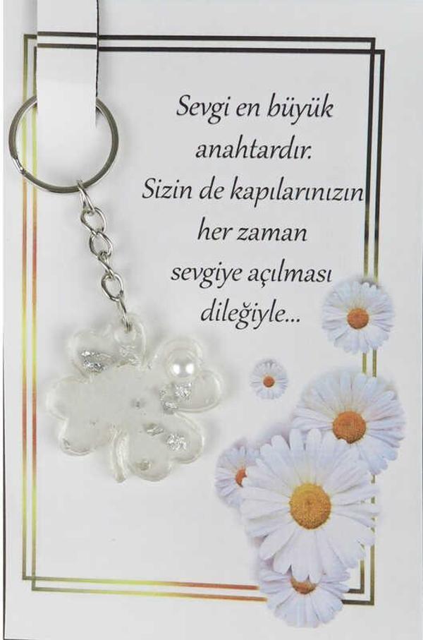 EPOKSİ ANAHTARLIK KARTLI YONCA GÜMÜŞ 1 ADET - Image 1