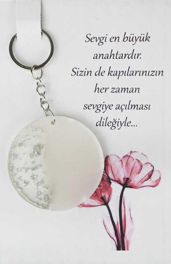 EPOKSİ ANAHTARLIK KARTLI YUVARLAK GÜMÜŞ 1 ADET - Image 1