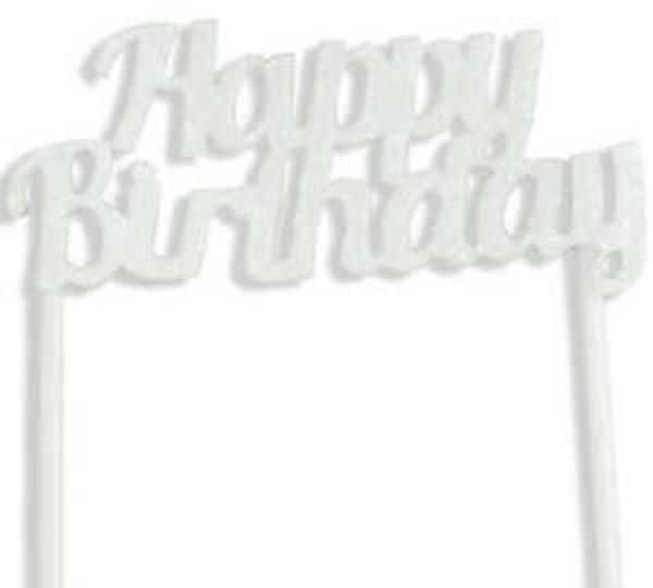 PASTA SÜSÜ EVA SİMLİ HAPPY BIRTHDAY BEYAZ 1 ADET - Image 1
