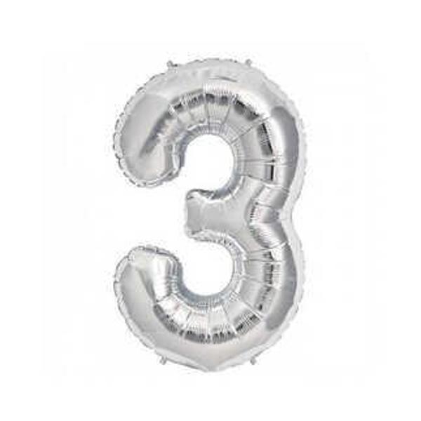 FOLYO BALON RAKAM 3 GÜMÜŞ 16 INC(40CM) 1 ADET - Image 1