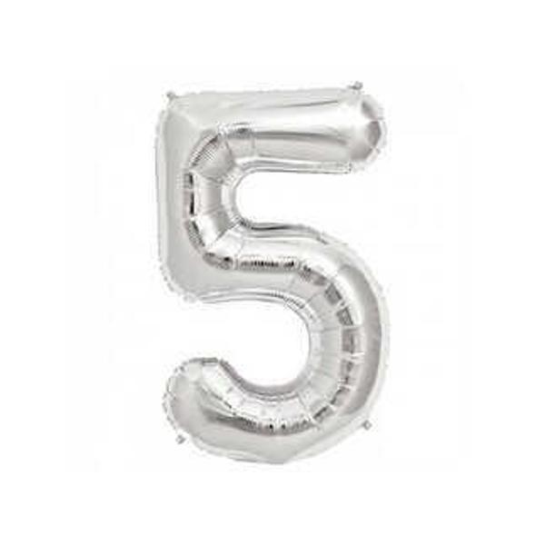FOLYO BALON RAKAM 5 GÜMÜŞ 16 INC(40CM)1 ADET - Image 1