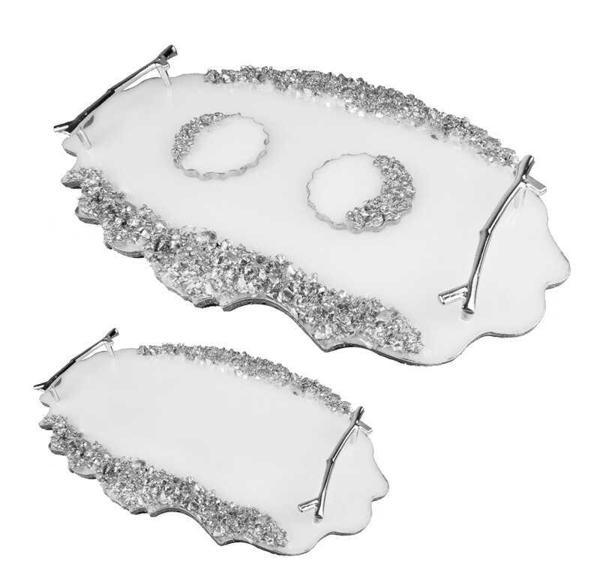 TEPSİ EPOSİ TAŞLI OVAL DAMAT KAHVE SETİ GÜMÜŞ 2'Lİ - Image 1