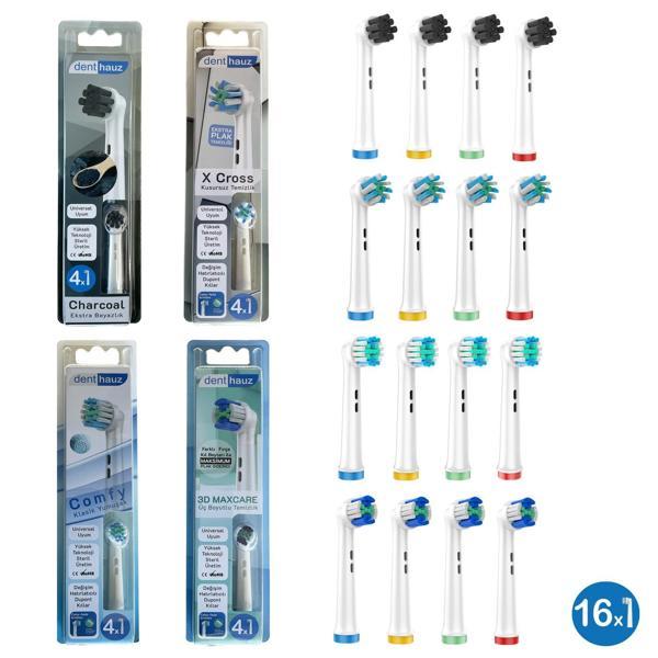 Dev Set 16 Adet  Comfy + X Cross + 3D Maxcare + Charcoal Oral-B Uyumlu Yedek Diş Fırçası Başlıkları - Image 1