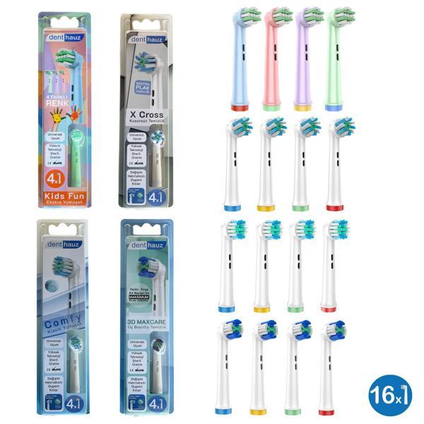 Dev Set 16 Adet  Comfy + X Cross + 3D Maxcare + Kids Fun Oral-B Uyumlu Yedek Diş Fırçası Başlıkları - Image 1