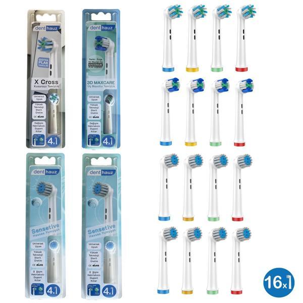 Dev Set 16 Adet  Sensetive + X Cross + 3D Maxcare Oral-B Uyumlu Yedek Diş Fırçası Başlıkları - Image 1