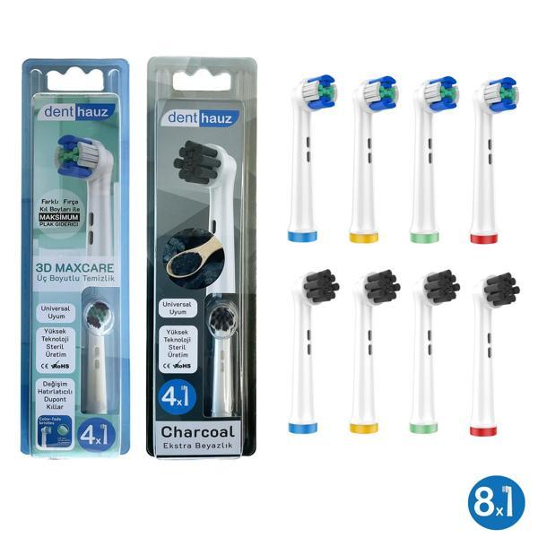 Kombo set 3D Maxcare + Charcoal Yumuşak Oral-B Uyumlu Yedek Diş Fırçası Başlıkları - Image 1