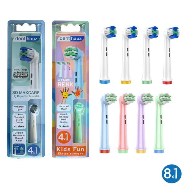 Kombo set 3D Maxcare + Kids Fun Yumuşak Oral-B Uyumlu Yedek Diş Fırçası Başlıkları - Image 1