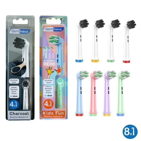 Kombo set Charcoal + Kids Fun Yumuşak Oral-B Uyumlu Yedek Diş Fırçası Başlıkları - Image 1