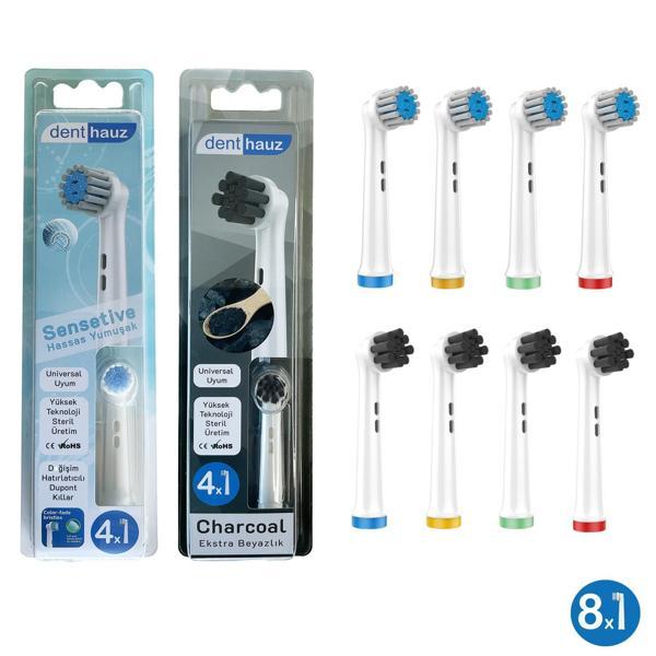 Kombo set Sensetive + Charcoal Yumuşak Oral-B Uyumlu Yedek Diş Fırçası Başlıkları - Image 1