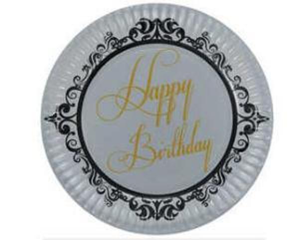 TABAK HAPPY BIRTHDAY GÜMÜŞ 23CM 8 ADET - Image 1