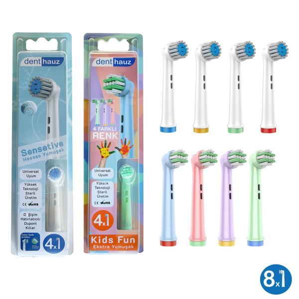 Kombo set Sensetive + Kids Fun Yumuşak Oral-B Uyumlu Yedek Diş Fırçası Başlıkları - Image 1