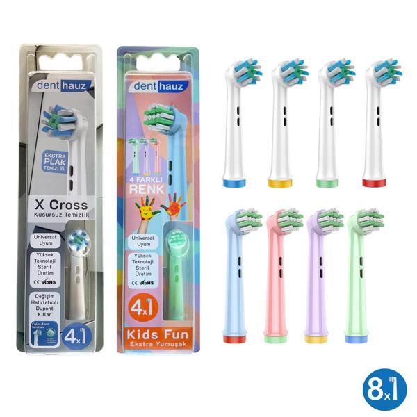 Kombo set X Cross + Kids Fun Yumuşak Oral-B Uyumlu Yedek Diş Fırçası Başlıkları - Image 1