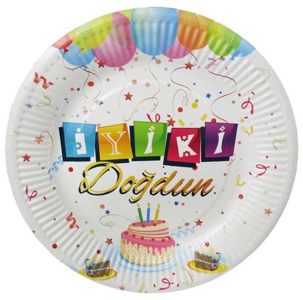 TABAK KARTON İYİKİ DOĞDUN BALONLU BEYAZ 23 CM 8 ADET - Image 1