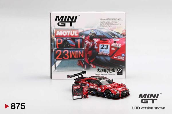 Mini GT 1/64 875 Nissan GT-R NISMO #23 "MOTUL AUTECH GT-R 2021" SUPER GT SERIES Suzuka winner W/ Matsuda Figure Tsugio M - Image 1