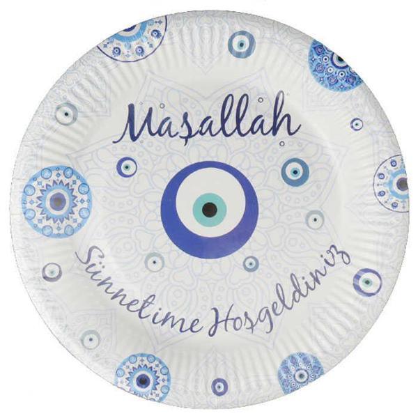 TABAK KARTON MAŞALLAH SÜNNETİME HOŞGELDİNİZ 23 CM 8 ADET - Image 1