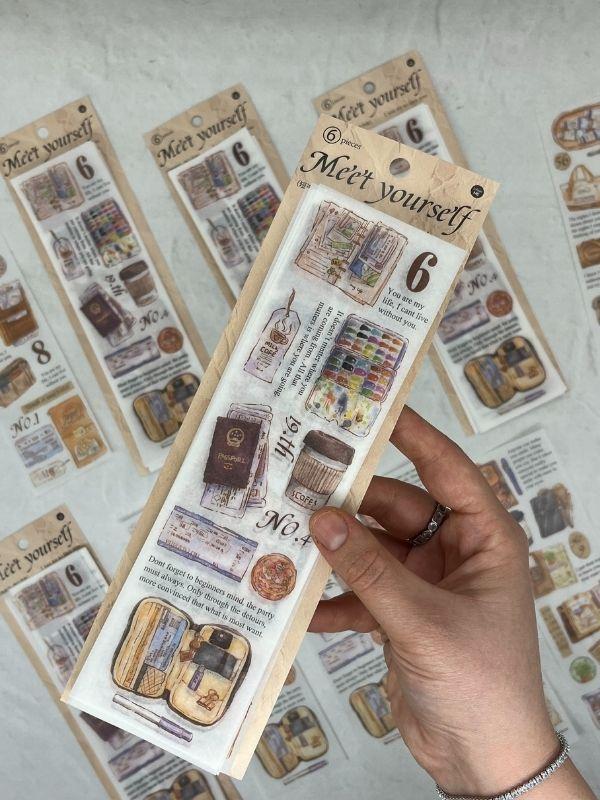 Meet Yourself Sanatçı Malzemleri Temalı Mottolu 6 Yaprak Kâğıt Sticker/Çıkartma /Su Geçirmez/Scrapbook - Image 1