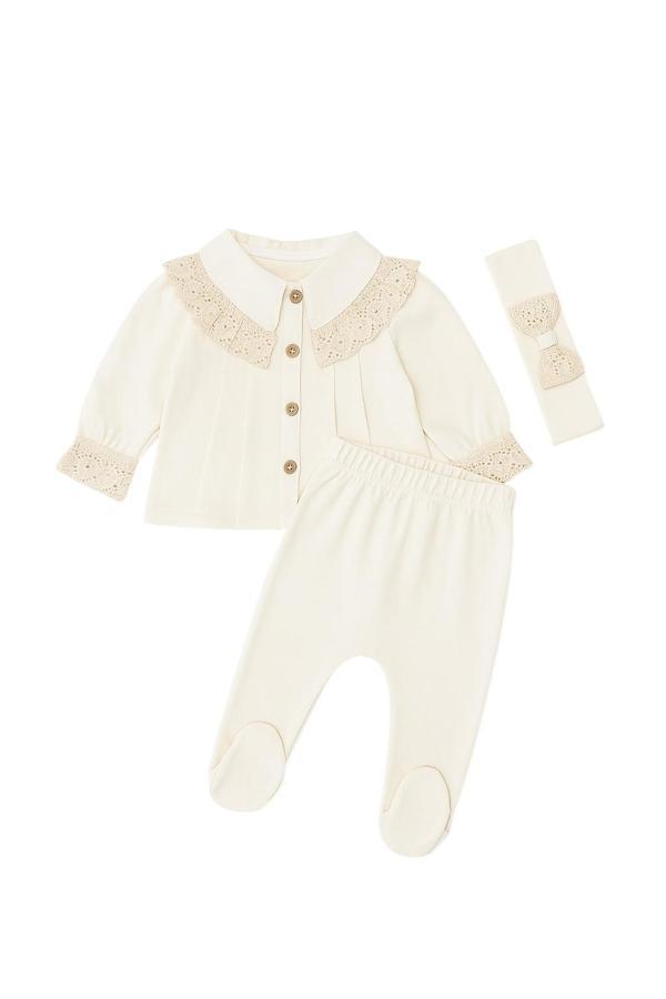 Yakası Dantelli Kız Bebek Zıbın Set 3 Parça - Image 1