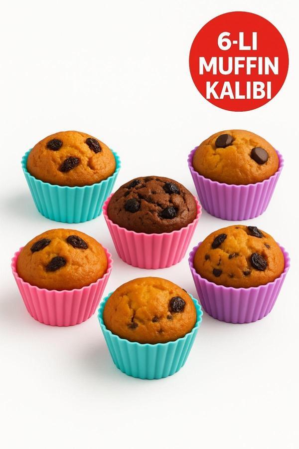 Pratik Silikon Muffin Kalıbı - 6’lı Set - Image 1