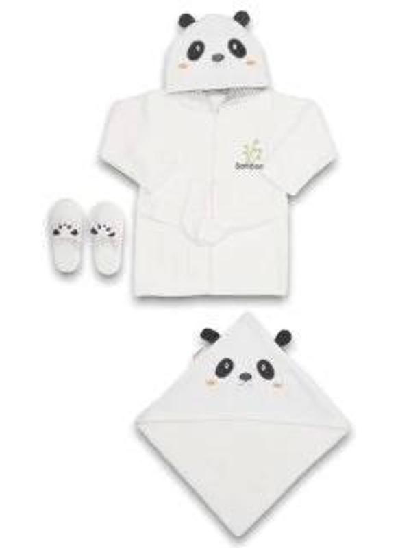 Bebitof Baby Panda Bebe Bornoz Seti 30037 Beyaz - Image 1