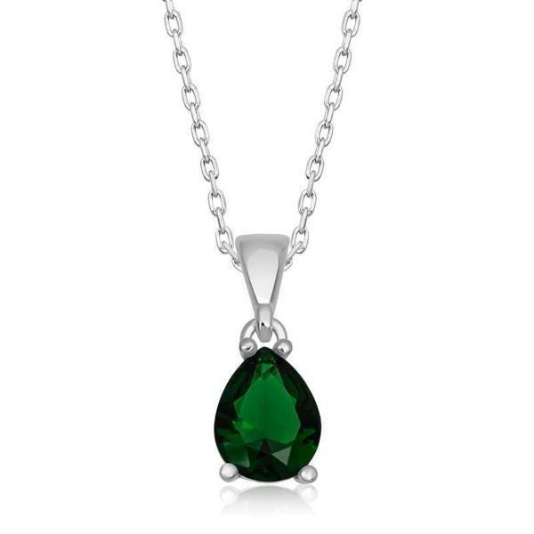 Alsepeteavm Gümüş Yeşil Kristal Damla Taşlı Kadın Kolye - Image 1