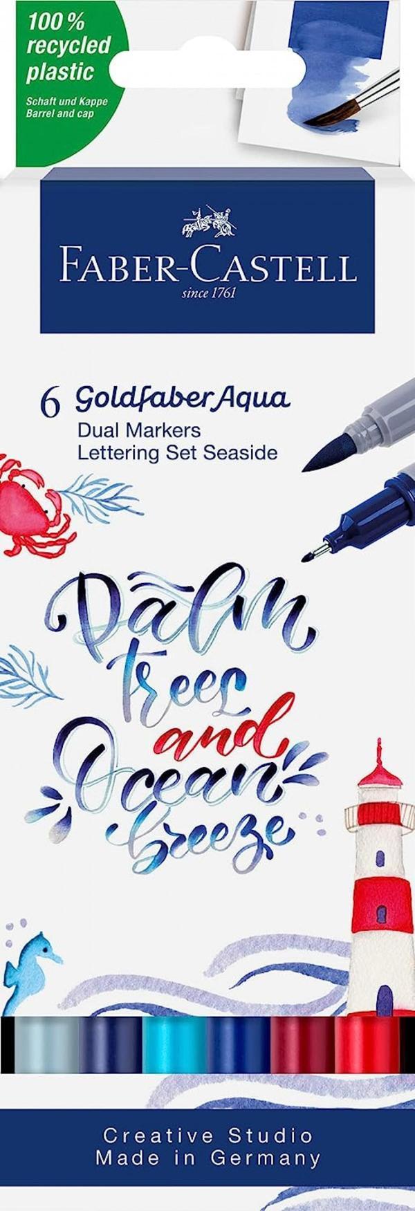 Faber-Castell Goldfaber Aqua Çift Uçlu Markör, Kaligrafi, 6‘lı Seaside / 164519 - Image 1