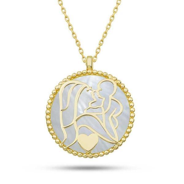 Alsepeteavm Gümüş Gold Sedef Taşlı Anne Çocuk Sevgisi Kolye - Image 1