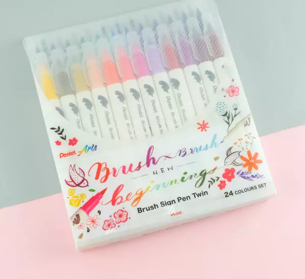 Pentel Arts Brush Sign Pen Twin 24'lü Fırça Uçlu Kalem Set / SESW30C-24 - Image 1
