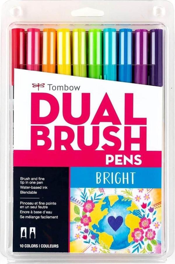 Tombow ABT Dual Brush Pen Grafik Kalemi 10'lu Set - Bright (Parlak Renkler) - Image 1