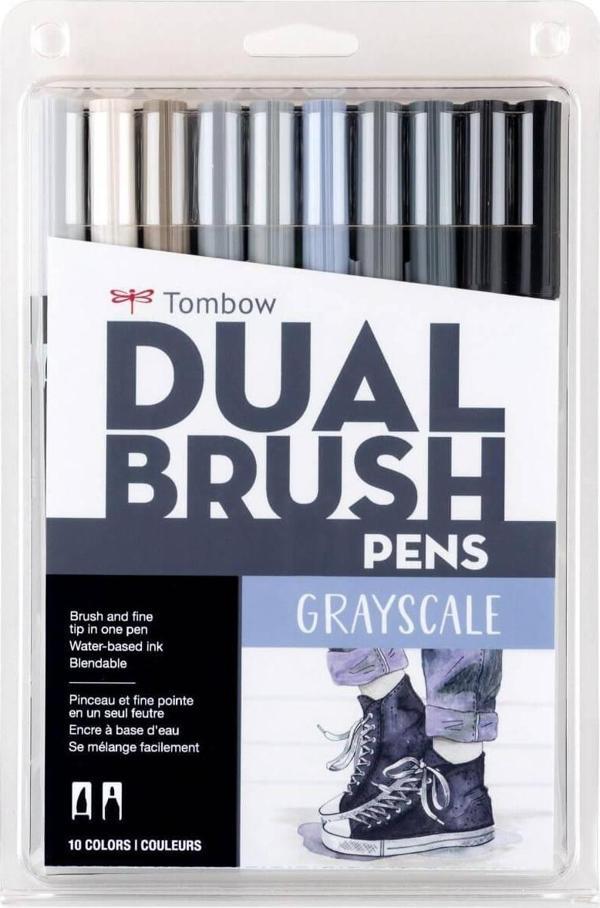 Tombow ABT Dual Brush Pen Grafik Kalemi 10'lu Set - Grayscale - Image 1