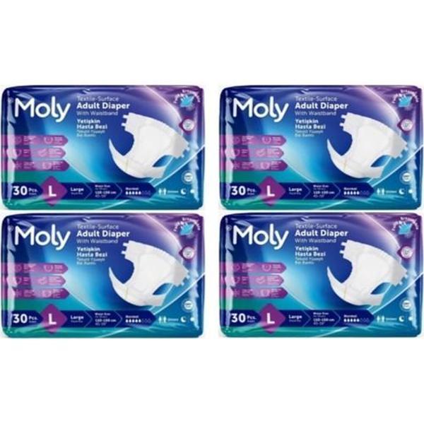 Moly Tekstil Yüzeyli Large Büyük Boy Belbantlı Hasta Bezi 30 lu 4 paket / 120 adet - Image 1