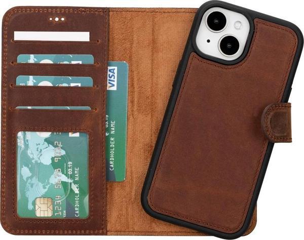 Apple iPhone 15 Uyumlu Deri Cüzdanlı Kılıf MWWN G2 Kahve - Image 1