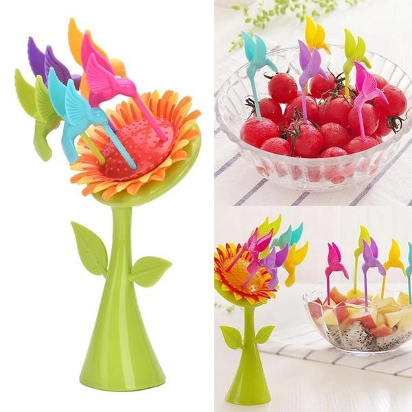 Plastik Meyve Çatal Ayçiçeği 5 Kuşlar Çatal Set - Image 1