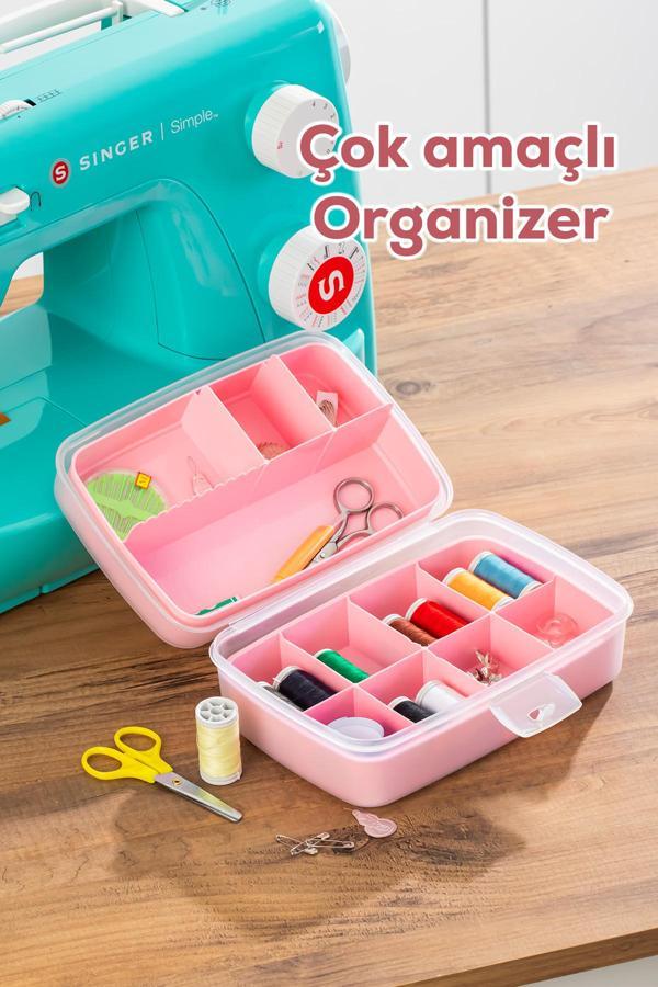 Porsima 1192-2 Premium 12 Bölmeli Çok Amaçlı Organizer Saklama Kabı Pembe  - Image 1