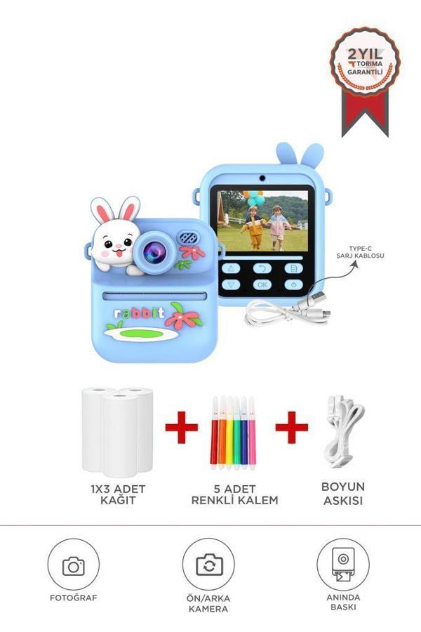 Torima CMR-33 Mavi Dijital Video Kayıt Fotoğraf Çocuk Kamerası Termal Resim Kağıt Baskılı Yazıcı - Image 1