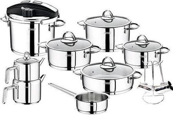 FMS Silindir Silver Gümüş 18 Parça Çelik Çeyiz Tencere Takımı 6012S - Image 1