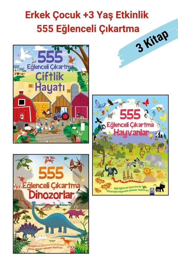Altın Kitaplar 555 Eğlenceli Çıkartma 3 Kitap Set- 1.Dinozorlar 2.Çiftlik Hayatı 3.Hayvanlar, +3 Yaş Erkek Çocuk - Altın Kitaplar - Image 1
