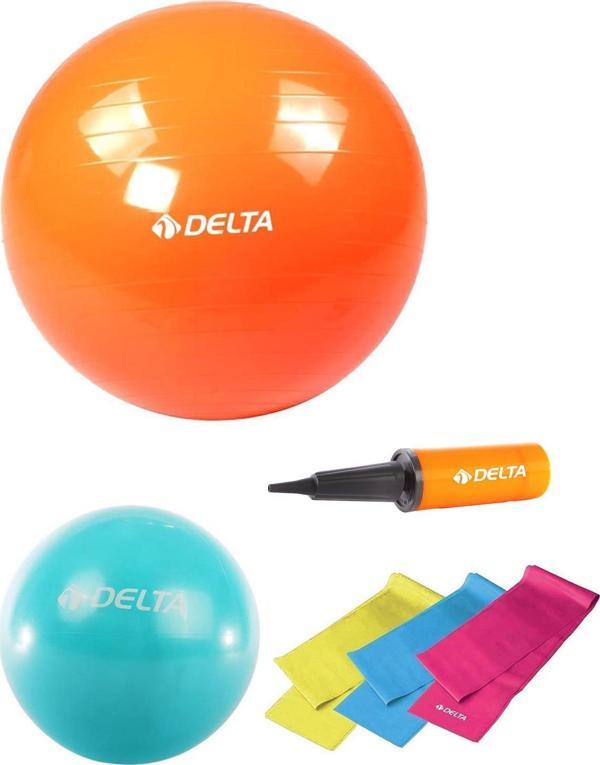 Delta 85 cm-20 cm Pilates Topu 3'lü Pilates Bandı Egzersiz Direnç Lastiği Pilates Topu Pompası Seti - Image 1